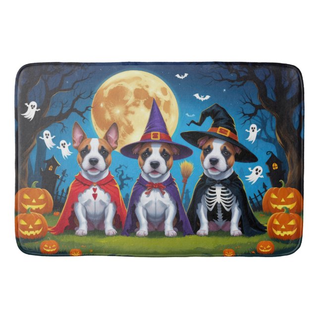 Tapis De Bain Bull Terrier Chiens Citrouille Halloween Funny (Devant)