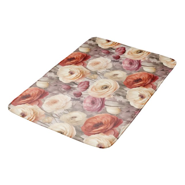 Tapis De Bain Burgundy Crème Fleurs de Printemps Mariage (Angle)