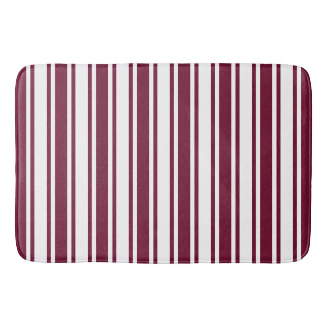 Tapis De Bain Burgundy rouge et blanc bonbons rayures (Devant)