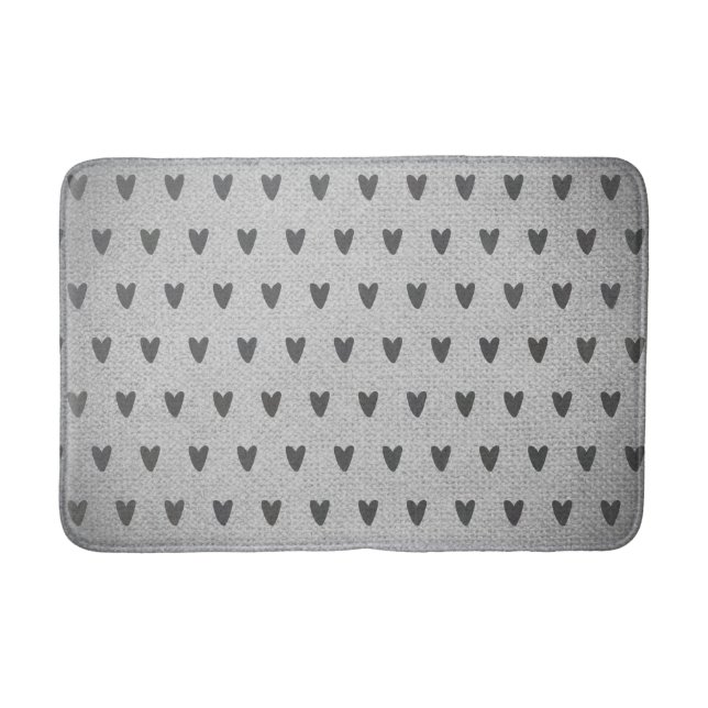 Tapis De Bain Burlap Gris Coeurs Whimsical Ferme rustique (Devant)
