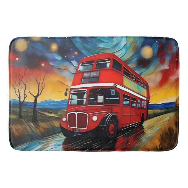 Tapis De Bain Bus Red Double Decker La Nuit Étoile, (Devant)