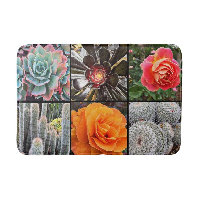 Tapis De Bain Cactus fleurs roses photo collage moderne bold (Devant)