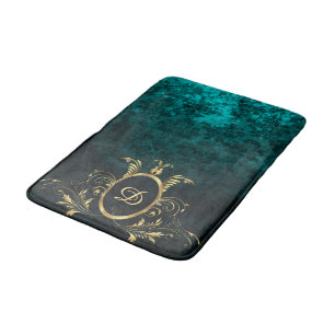 Tapis De Bain Cadre en or Damas Turquoise Personnalisé
