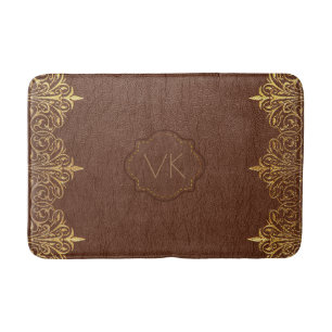 Tapis De Bain Cadre Vintage Brown en cuir et en or Tourbillonnan