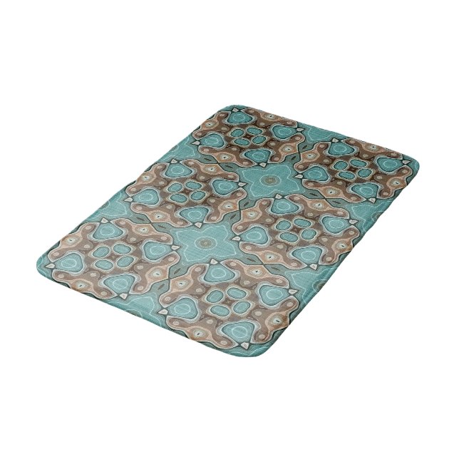 Tapis De Bain Café Brown Turquoise Vert Bali Motif Batik (Angle)