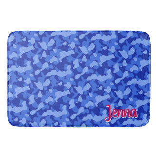 Tapis De Bain Camouflage bleu avec le monogramme rouge