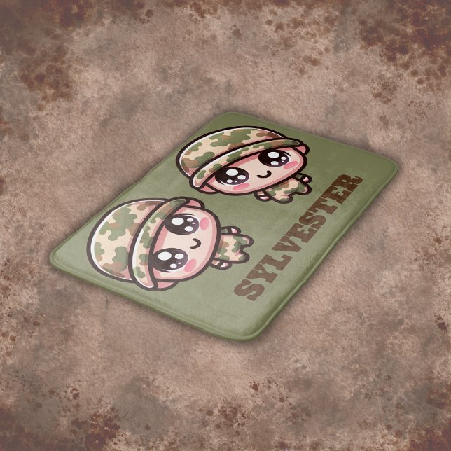 Tapis De Bain Camouflage de l'armée de Cute Kawaii Monogramme su (Créateur téléchargé)