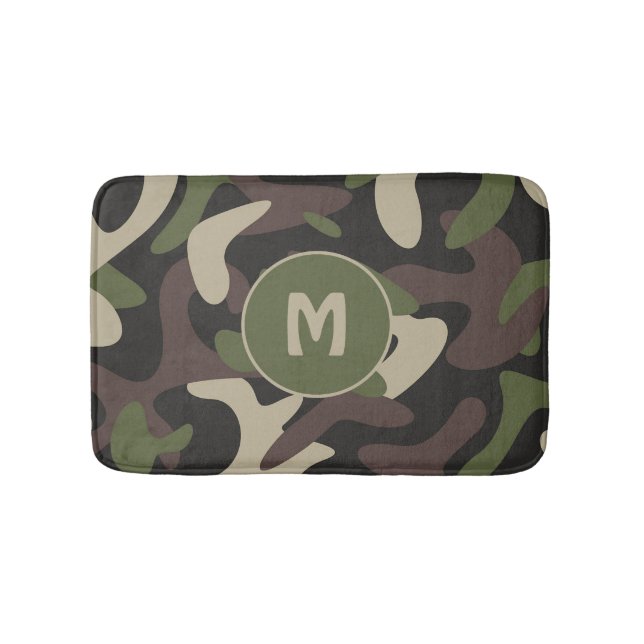 Tapis De Bain Camouflage militaire Vert Motif Brown Monogramme (Devant)