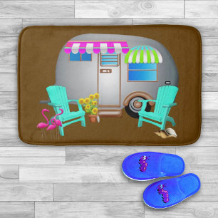 Tapis De Bain Camping-car argenté thème tropical