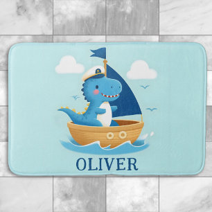 Tapis De Bain Capitaine de bateau dinosaure bleu mignon