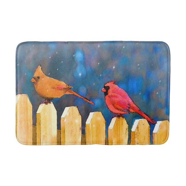 Tapis De Bain Cardinals on the Fence Painting - Art original (Devant)