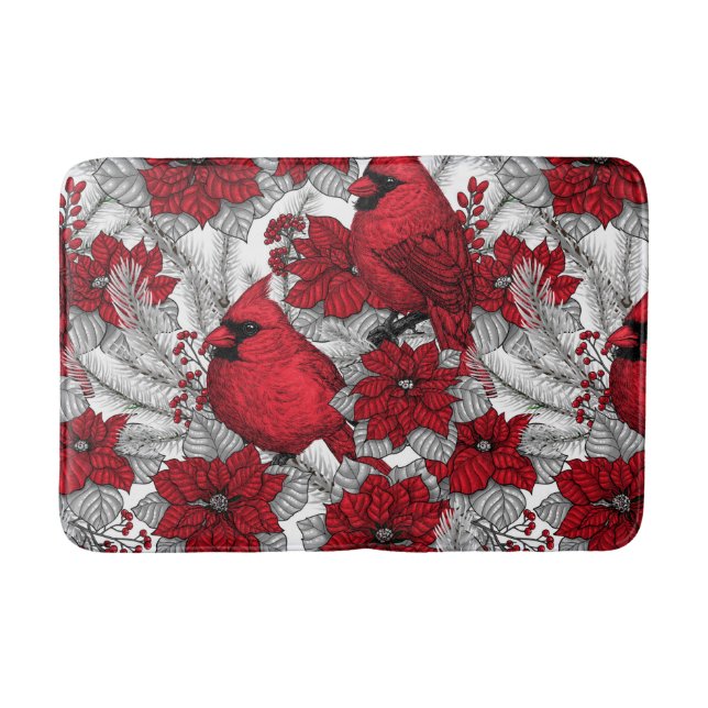 Tapis De Bain Cardinaux et poinsettia en rouge et blanc (Devant)