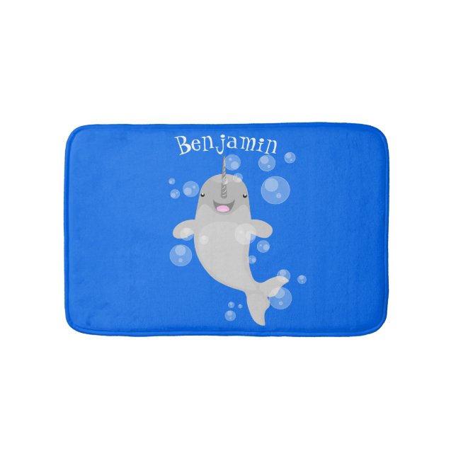 Tapis De Bain Caricature de bulles de narval joyeux (Devant)