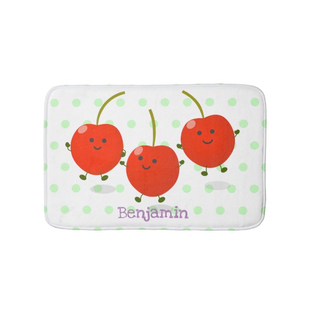 Tapis De Bain Caricature de cerises rouges à sauter mûr (Devant)