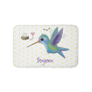 Tapis De Bain Caricature de colibri d'abeille mignonne
