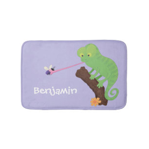 Tapis De Bain Caricature de lézard de caméléon vert joyeux