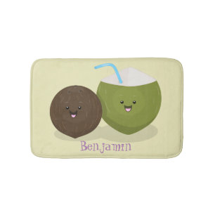 Tapis De Bain Caricature de noix de coco kawaii joyeux