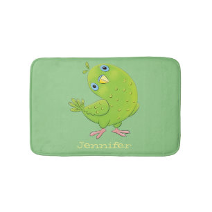 Tapis De Bain Caricature de perruche verte curieuse