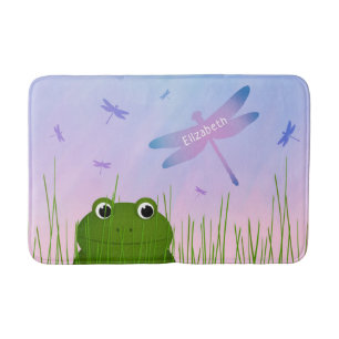 Tapis De Bain caricature grenouille regarder sur l'herbe dragonf