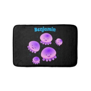 Tapis De Bain Caricature kawaii de méduse violette rose mou