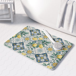 Tapis De Bain Carreau bleu motif français de citron de campagne
