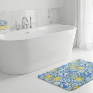 Tapis De Bain Carreau français bleu motif citron décoration mais