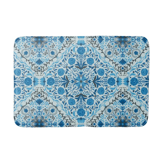 Tapis De Bain Carreaux à fleurs bleus (Devant)