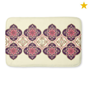 Tapis De Bain Carreaux espagnols rose violet motif floral