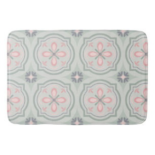 Tapis De Bain Carreaux Floraux Pastel Vert