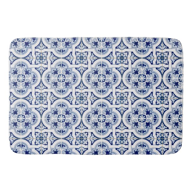 Tapis De Bain Carrelage bleu et blanc classique (Devant)