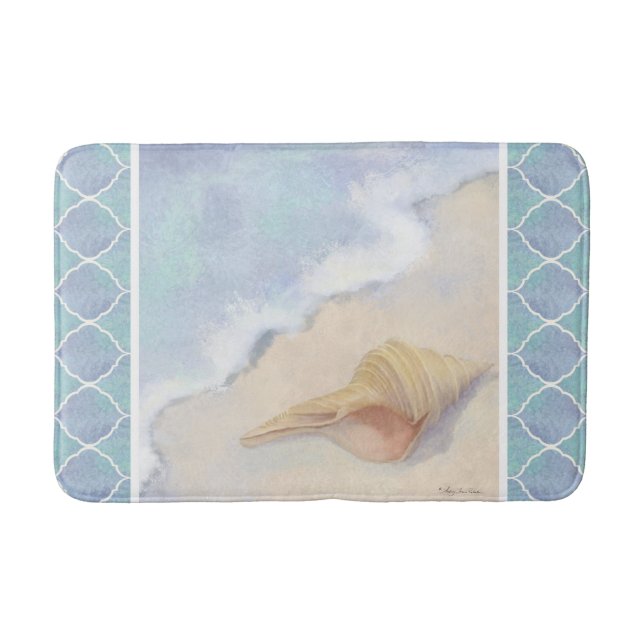 Tapis De Bain Carrelage marocain Plage Océan Coquillage bleu (Devant)