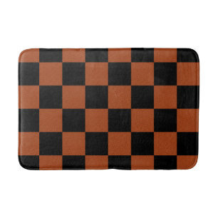 Tapis De Bain Carrés à carreaux noirs et orange de style Buffalo