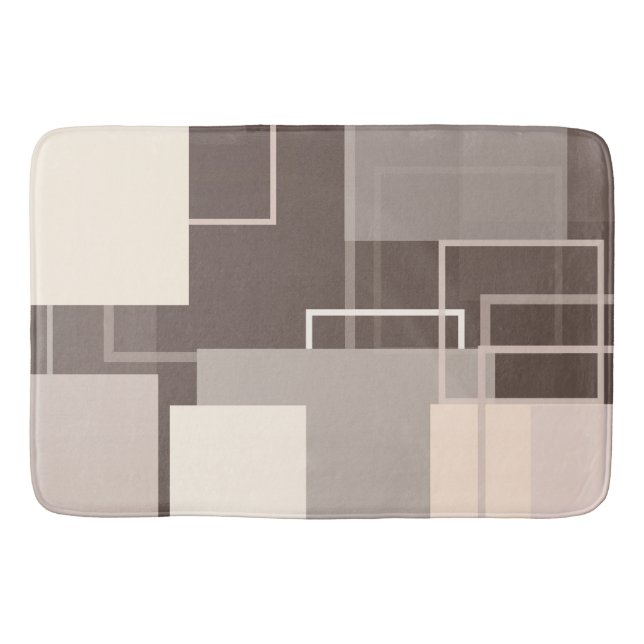 Tapis De Bain Carrés géométriques - Chocolat et crème (Devant)