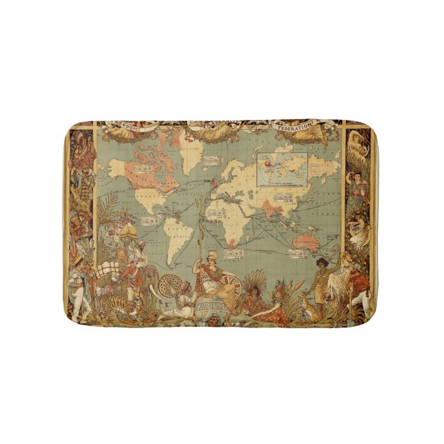 Tapis De Bain Carte du monde Antique 1886 Illustré (Devant)
