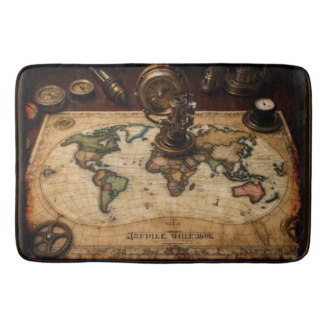 Tapis De Bain Carte du monde Steampunk Olde (Devant)