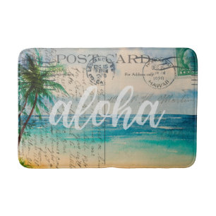 Tapis De Bain Carte postale des palmiers d'Hawaï Vintage