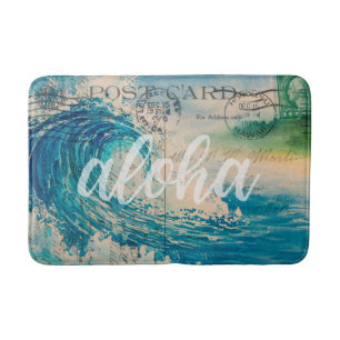 Tapis De Bain Carte postale Vintage Hawaï Wave