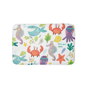 Tapis De Bain Cartoon coloré mignon Animaux de mer Motif sans co