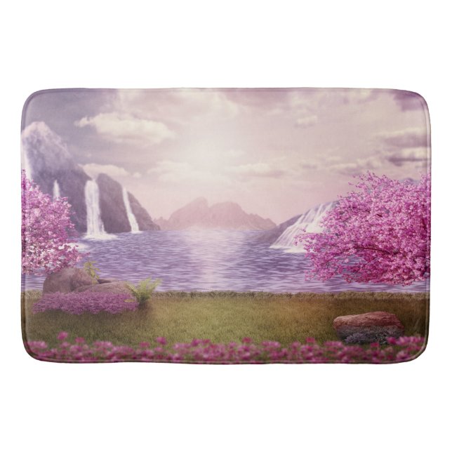 Tapis De Bain Cascades et cerisiers autour d'un lac (Devant)