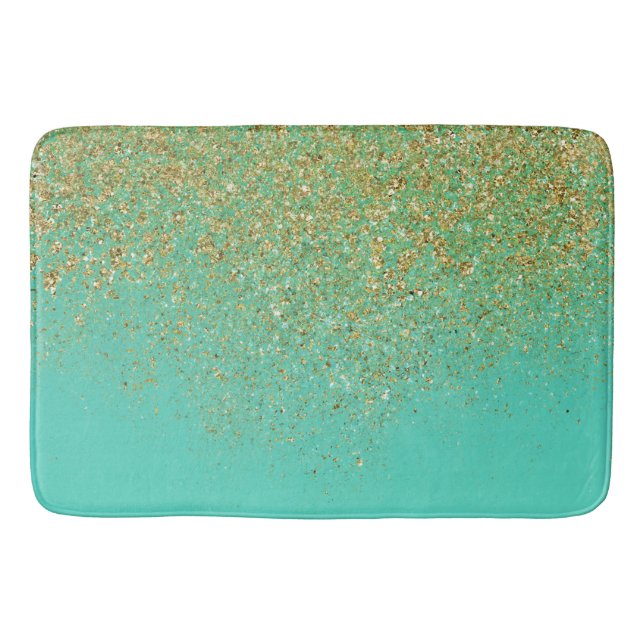 Tapis De Bain Cascady Gold Parties scintillant & Turquoise Aqua  (Devant)