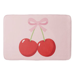 Tapis De Bain Cerises Rouges avec Nœud Rose Coquette Cottage Chi