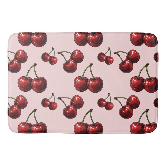 Tapis De Bain Cerises Rouges Brillantes Glam Retro Rose (Devant)