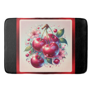 Tapis De Bain Cerises Rouges Mignonnes Florales Rose Féminin 