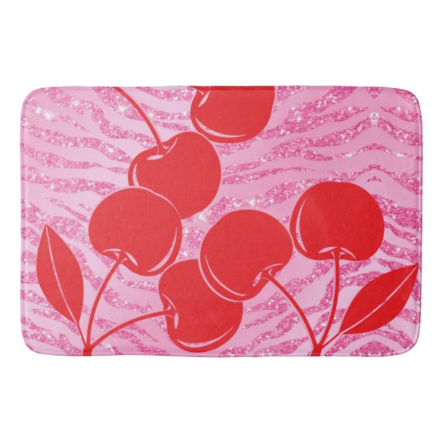 Tapis De Bain Cerises Zèbre Pailleté Rouge Rose (Devant)