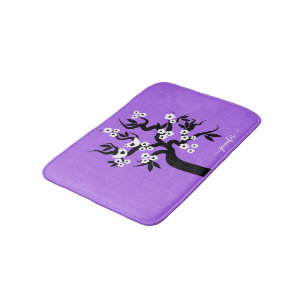 Tapis De Bain Cerisier noir, inséparables blancs pourpre
