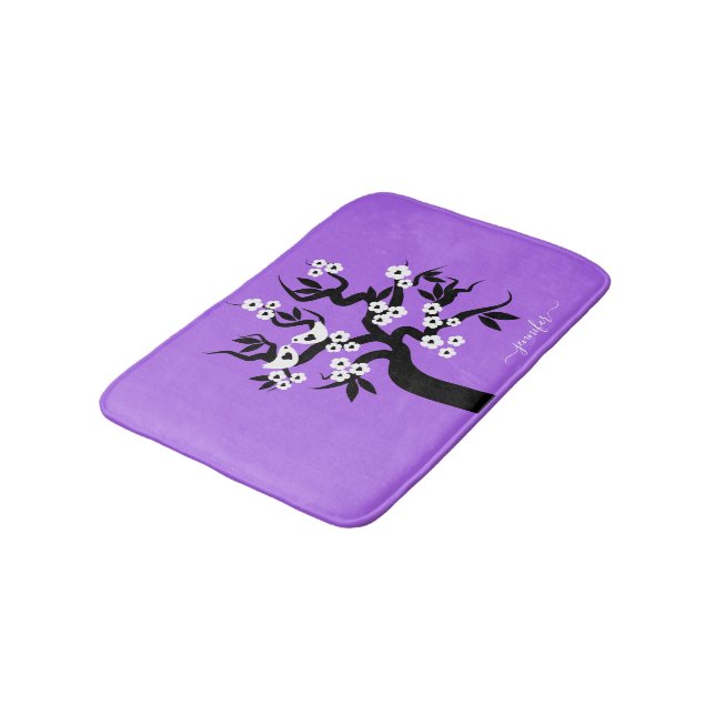 Tapis De Bain Cerisier noir, inséparables blancs pourpre (Angle)