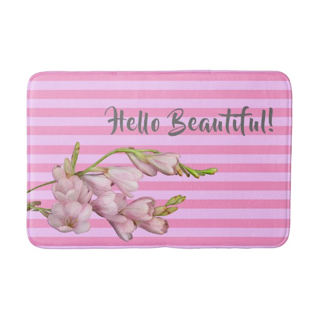 Tapis De Bain Cerisiers en Fleur Bandes Roses Bonjour Belle ! (Devant)