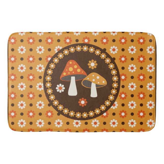 Tapis De Bain Champignons et fleurs doux rétro (Devant)