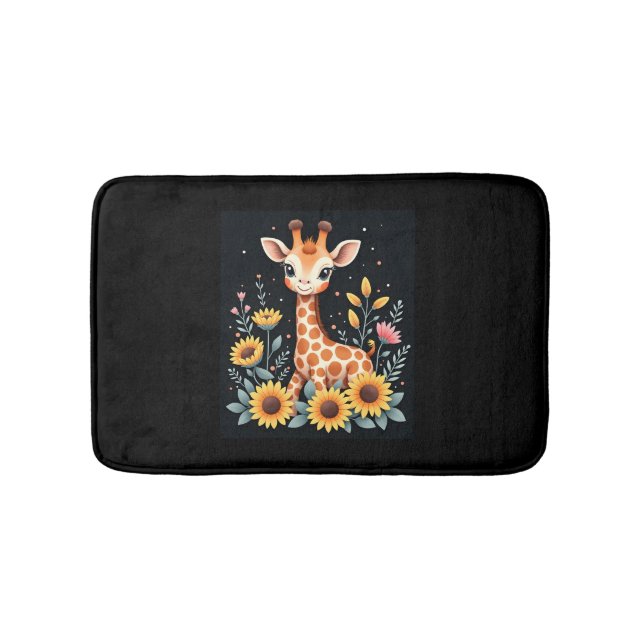 Tapis De Bain Charmante Giraffe Entourée De Fleurs Longues Manch (Devant)