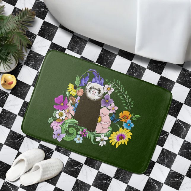 Tapis De Bain Charme Chocolat Sable Ferret Floral Vert (Créateur téléchargé)